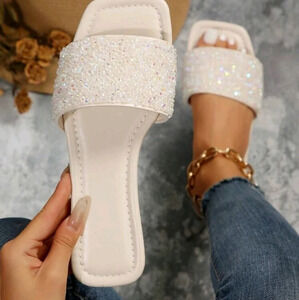 Rhinestone Decor Pink Flat Slipper, Casual & Outdoor Pvc Open Toe Sandals